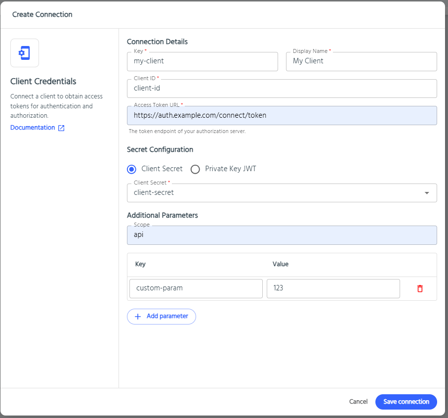 Create Client Credentials Connection