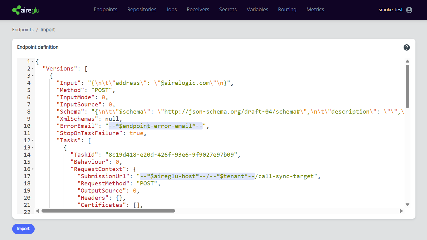 Endpoint import page