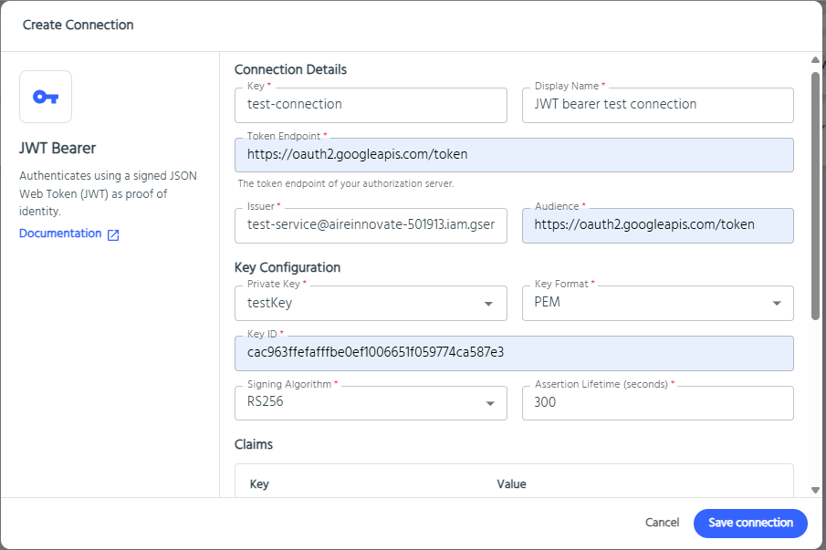 Create JWT Bearer Connection