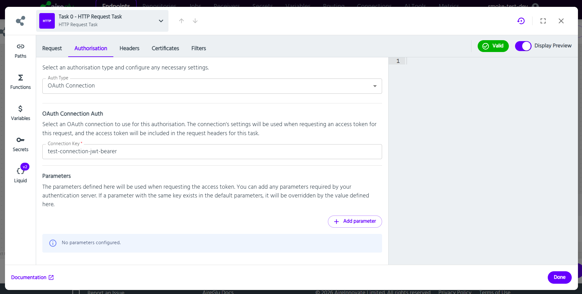 Use JWT Bearer Connection in HTTP Request Task