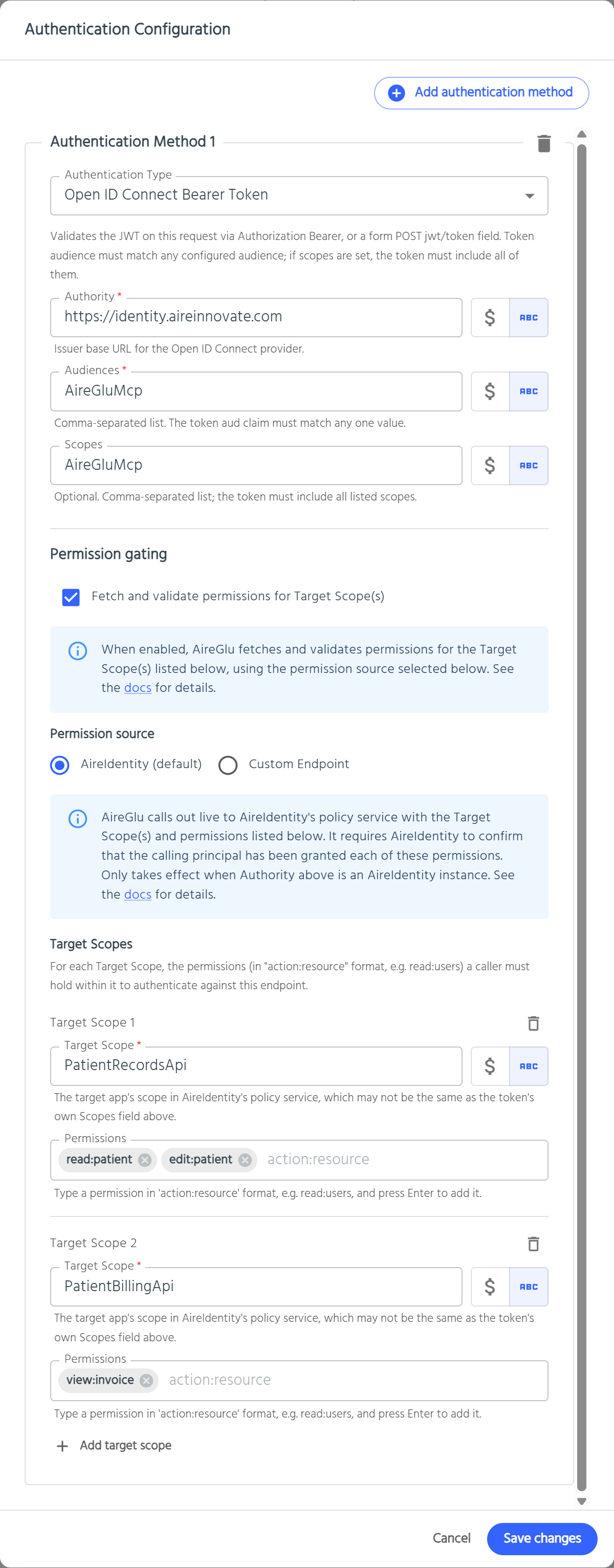 Target endpoint with permission gating for MCP