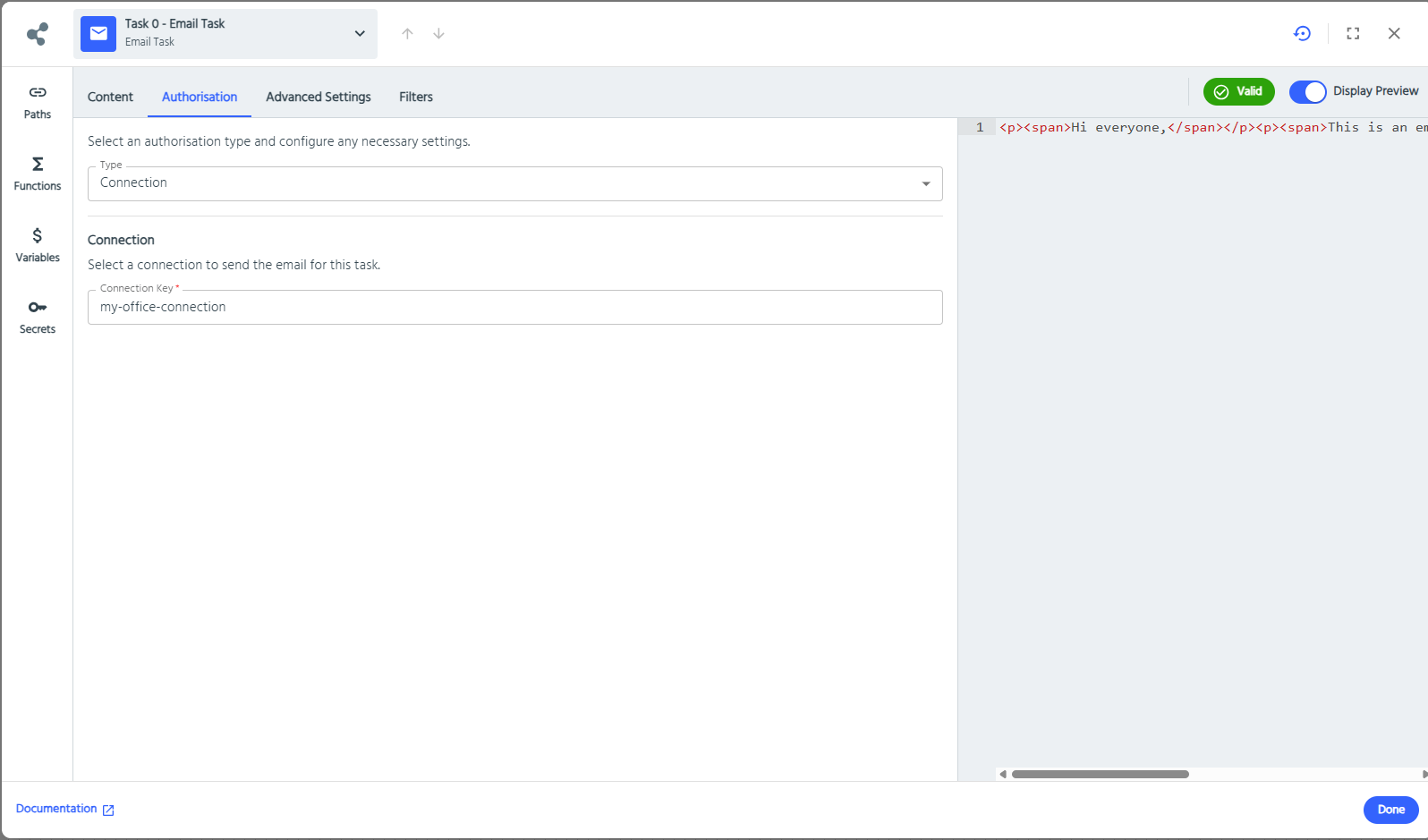 Use Office 365 Mail Connection in Email Task