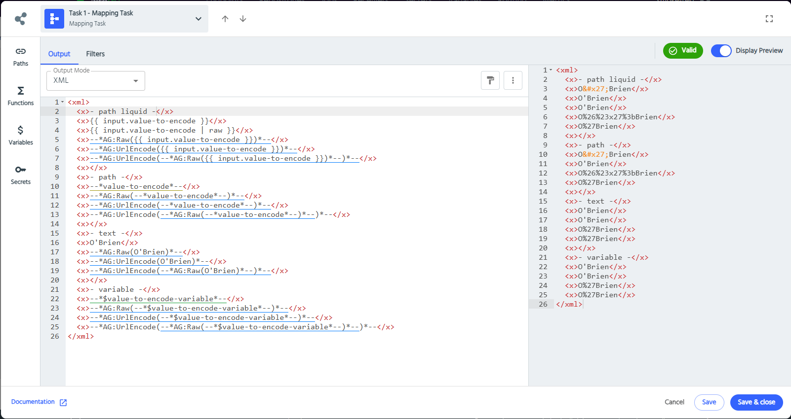 xml mapping task with functions